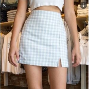 Brandy Melville Cara Skirt Blue White Plaid Check Mini with Slits One Size